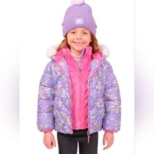 Snozu Girls Purple Hearts Puffer Jacket With Hat NWOT